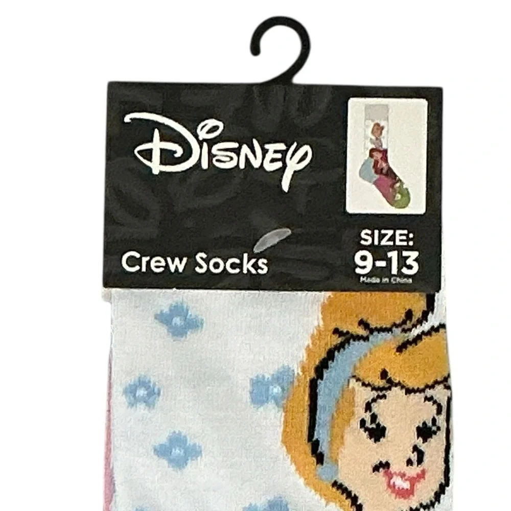Disney Frozen Princess Crew Socks Casual Novelty White Blue Adult 9-13 One Size